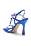 Sleek Royal Blue Open Toe Stiletto High Heels with Rhinestone