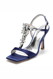 Sleek Royal Blue Open Toe Stiletto High Heels with Rhinestone