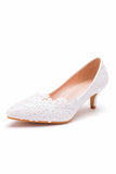 Comfy White Pointed Toe Bridal Shoes with Applique