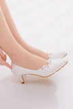 Comfy White Pointed Toe Bridal Shoes with Applique