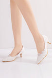 Comfy White Pointed Toe Bridal Shoes with Applique