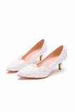 Comfy White Pointed Toe Bridal Shoes with Applique