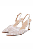 White Pointed Toe Mesh Stiletto Bridal Sandals with Sequins