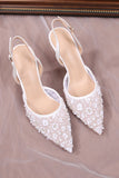 White Pointed Toe Mesh Stiletto Bridal Sandals with Sequins