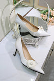 Simple Pointed Toe Bridal Shoes with Flower