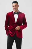 Burgundy Velvet Single Breasted Men's Blazer