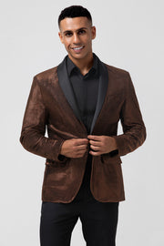 Brown Glitter Shawl Lapel Men's Formal Blazer