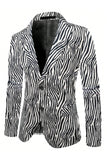 Black and White Printed Notched Lapel Men's Blazer