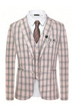 Light Khaki Plaid Notched Lapel 3 Pieces Men's Suits