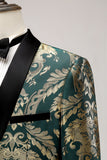 Dark Green Shawl Lapel One Button Jacquard Men's Prom Blazer