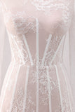 White Lace Corset Short Prom Dress with Long Sleeves