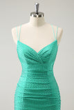 Glitter Green Spaghetti Straps Backless Tight Short Prom Dress