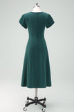 Dark Green V-Neck Mother of the Bride Dress with Short Sleeves