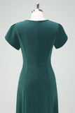 Dark Green V-Neck Mother of the Bride Dress with Short Sleeves