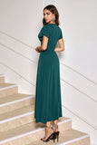 Dark Green V-Neck Mother of the Bride Dress with Short Sleeves