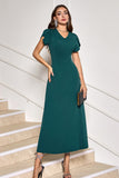 Dark Green V-Neck Tea Length Sheath Mother of the Bride Dress