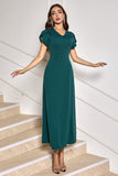 Dark Green V-Neck Tea Length Sheath Mother of the Bride Dress