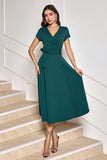 Dark Green A-Line Mother of Bride Dress with Short Sleeves