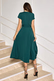 Dark Green A-Line Mother of Bride Dress with Short Sleeves