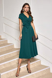 Dark Green A-Line Tea Length Mother of Bride Dress with Belt