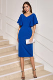 Royal Blue Bodycon Mother of Bride Dress with Short Sleeves