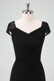 Black High-Low Cocktail Dress with Cap Sleeves