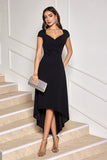 Black High-Low A-Line Cocktail Dress with Cap Sleeves