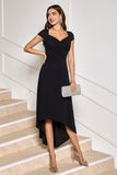 Black High-Low A-Line Cocktail Dress with Cap Sleeves