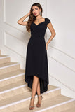 Black High-Low A-Line Cocktail Dress with Cap Sleeves