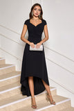 Black High-Low A-Line Cocktail Dress with Cap Sleeves