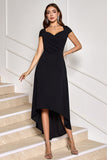 Black High-Low A-Line Cocktail Dress with Cap Sleeves