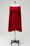 Burgundy Off the Shoulder Bodycon Cocktail Dress With Cape Sleeves