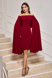 Burgundy Off the Shoulder Bodycon Cocktail Dress With Cape Sleeves