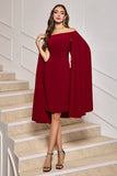 Burgundy Off the Shoulder Bodycon Midi Cocktail Dress With Wrap