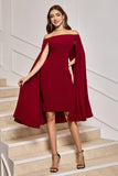 Burgundy Off the Shoulder Bodycon Midi Cocktail Dress With Wrap