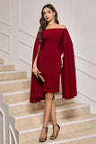 Burgundy Off the Shoulder Bodycon Midi Cocktail Dress With Wrap