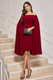 Burgundy Off the Shoulder Bodycon Midi Cocktail Dress With Wrap