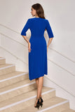 Royal Blue V-Neck Pleated Bodycon Cocktail Party Dress