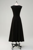 Black V-Neck A-Line Chiffon Wedding Guest Dress with Applique