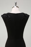 Black V-Neck A-Line Chiffon Wedding Guest Dress with Applique