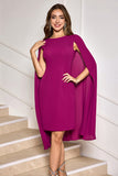 Grape Sheath Midi Cocktail Party Dress With Cape