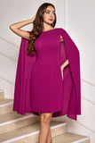 Grape Sheath Midi Cocktail Party Dress With Cape