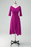 Grape Purple V-Neck Asymmetrical Cocktail Dress with Belt