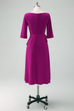 Grape Purple V-Neck Asymmetrical Cocktail Dress with Belt