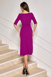 Grape Purple V-Neck Asymmetrical Cocktail Dress with Belt