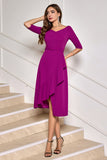 Grape Purple V-Neck Asymmetrical Cocktail Dress with Belt