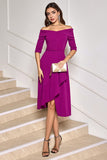 Grape Purple V-Neck Asymmetrical Cocktail Dress with Belt