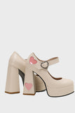 Apricot Thick Sole Chunky Buckle Shoes with Hearts