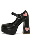 Apricot Thick Sole Chunky Buckle Shoes with Hearts