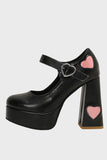 Apricot Thick Sole Chunky Buckle Shoes with Hearts